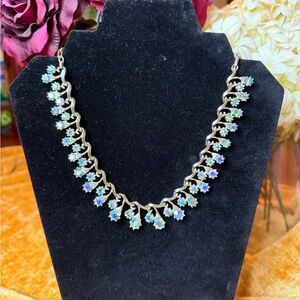 Vintage Coro Gold Necklace with Iridescent Blue Accents